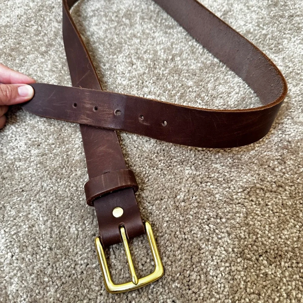 Flint and Tinder 36 Mens Leather Belt Brown Solid Brass Buckle Made in USA